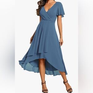 NWT FLYCURVY Elegant Blue V-Neck Women's Dress